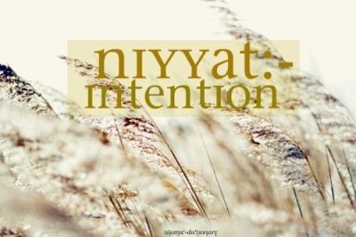 Niyyat, niyat, niyah refers to the intention behind an action. Because Allah swt will weigh your deeds according to what you intended since “actions are but by intentions.”
Niyya is used in two senses by the scholars of Islam. The first is to distinguish some acts of worship from others, e.g., salat al-zuhr from salat al-‘asr or to distinguish acts of worship (‘ibadat) from mundane matters (‘adat). This is the primary usage of the term in the books of the fuqaha`. The second usage is to distinguish an action that is performed for the sake of Allah, subhanahu wa ta’ala, from an act done for the sake of Allah and others, or just for the sake of other than Allah. This second meaning is that which is intended by the gnostics (‘arifun) in their discussions of sincerity (ikhlas) and related matters. This is the same meaning that is intended by the Pious Ancestors (al-salaf al-salih) when they use the term niyya. Thus, in the Qur`an, the speech of the Prophet (Sws) and the speech of the Salaf, the term niyya is synonymous, or usually so, with the term desire (irada) and related terms, e.g., ibtigha`.
‘Umar b. al-Khattab narrated that the Prophet (S) said: 

Deeds are [a result] only of the intentions [of the actor], and an individual is [rewarded] only according to that which he intends. Therefore, whosoever has emigrated for the sake of Allah and His messenger, then his emigration was for Allah and His messenger. Whosoever emigrated for the sake of worldly gain, or a woman [whom he desires] to marry, then his emigration is for the sake of that which [moved him] to emigrate.”
 Narrated by Bukhari and Muslim.

 
An act that is not done sincerely for the sake of Allah may be divided into parts:
The first is that which is solely for display (riya`) such that its sole motivation is to be seen by others in order to achieve a goal in the profane world, as was the case of the Hypocrites in their performance of prayer, where Allah described them as “When they join prayer, they go lazily [with the purpose] of displaying [themselves] to the people.”
At other times, an action might be partially for the sake of Allah and partially to display one’s self in front of the people. If the desire to display one’s self arose at the origin of the action, then the action is vain. Imam Ahmad reports that the Prophet (Sws) said, ”When Allah gathers the first [of His creation] and the last [of His creation] for that Day for which there is no doubt, a crier will call out, ‘Whosoever associated with Me another in his actions let him seek his reward from other than Allah, for Allah is the most independent of any association (fa-inna allaha aghna al-sharaka` ‘an al-shirk).” Al-Nasa`i reported that a man asked the Prophet (S), “What is your opinion of one who fights [in the way of Allah] seeking fame [in the profane world] and reward [from Allah]?”? The Prophet (Sws) replied, “He receives nothing [by way of reward from Allah’.” The Prophet (Sws) repeated this three times and then said, “Allah accepts no deeds other than those that are performed solely for His sake and by which His face is sought.” This opinion, namely, that if an act is corrupted by any desire to display one’s self (riya`) then that act is rejected, is attributed to many of the Salaf, including, ‘Ubada b. al-Samit, Abu al-Darda`, al-Hasan al-Basri, Sa’id b. al-Musayyib and others.
Nothing is more difficult on a person than sincerity because the person gains no share of that [act]. Ibn ‘Uyayna said that Mutarrif b. ‘Abdallah would repeat the following prayer, “O Allah! I seek Your forgiveness for that which I sought your repentance but to which I subsequently returned; I seek Your forgiveness from that which I rendered to You from my self, but then, I was not able to maintain faithfully; and, I seek Your forgiveness from that by which I claimed I desired your Face but my heart became corrupted with that which I did.”