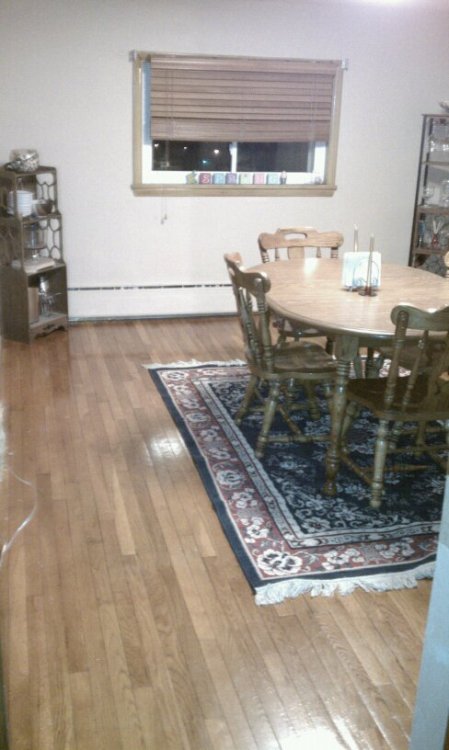 Zach and I ripped out the carpet in the dining room and exposed the hardwood floors!  We drove home from Maryland and then just decided to do this on a whim! =)