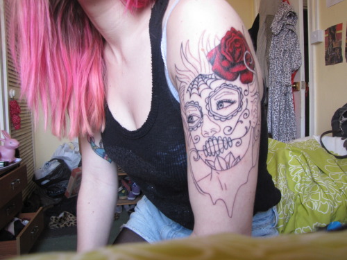 day of dead skull tattoo flash. girlfriend day of dead girl tattoo. day of dead skull girl. day of dead