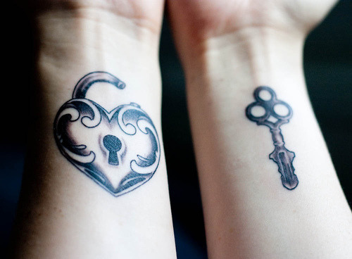  key lock wrist love tattoo heart shaped lock nirvana cute