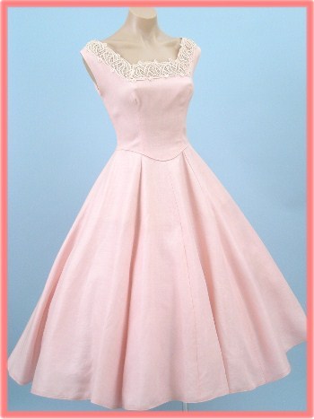 via 1950's Vintage Pink Full Swing Dress50's Reception Informal Wedding