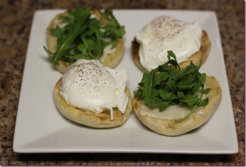 Poached egg and cheese English muffins
mmmm :) click the picture for source!