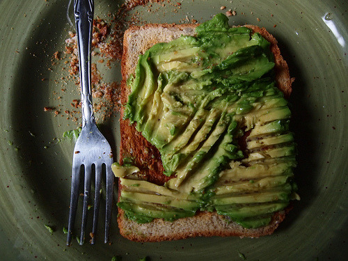 eattonguyen:

Substitute avocado for butter on your toast. You will replace the saturated fat with monounsaturated fat, the kind that can lower cholesterol. 
