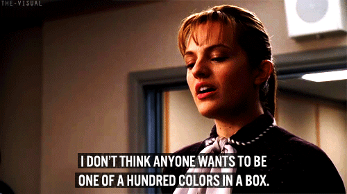 Peggy Olson says, I don't think anyone wants to be one of a hundred colors in a box.