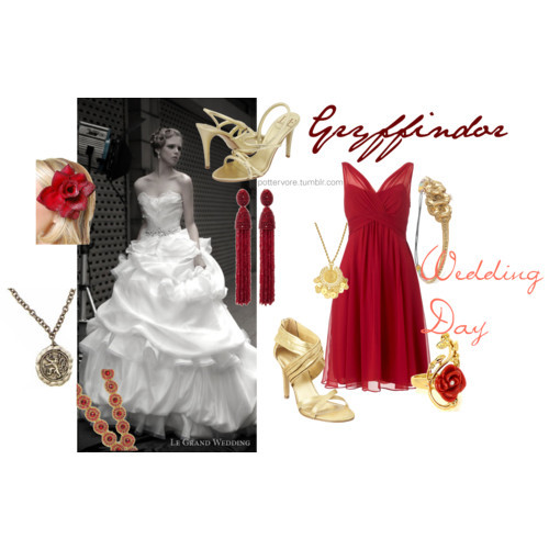  via Gryffindor Wedding Day Polyvore the red and gold trim by