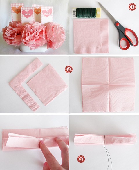 falling-in-love-tomorrow:

DIY: Napkin flowers!
Instead of the wire you can also use a small strip of the cut-off in step 2 and then all you really need is: a napkin! :)
