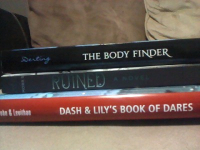 Read-a-thon mini challenge #5
Create a sentence using titles of three books.
My sentence:
The body finder ruined dash and lily&#8217;s book of dares.