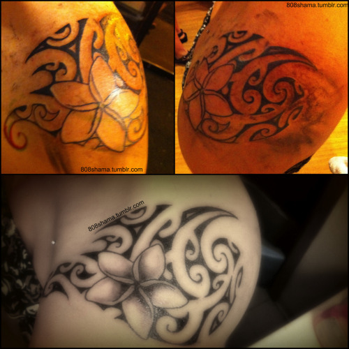My 5th tattoo Tahitian Tribal Tattoo extends from the front of my shoulder