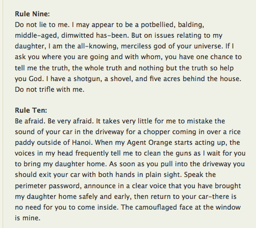 10 simple rules for dating my daughter | Tumblr