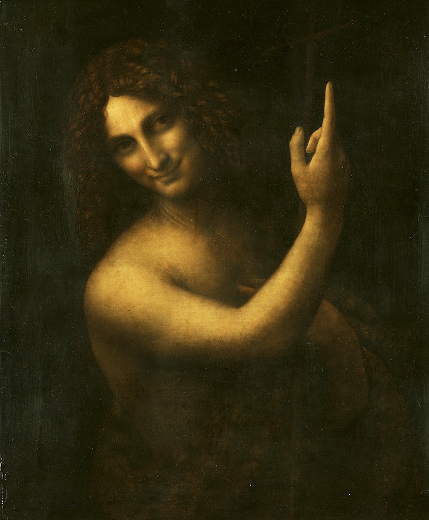 St. John the Baptist (1513 - 1516), oil painting on walnut wood, Louvre, Paris | artwork by Leonardo da Vinci