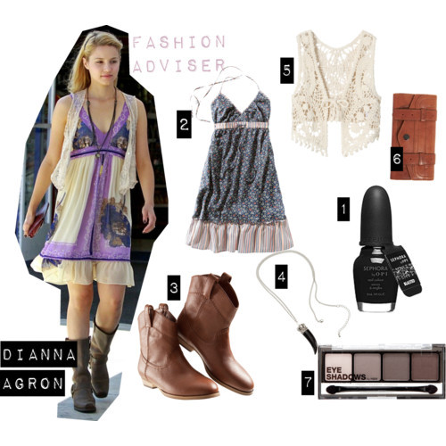 Dianna Agron by heyjoane featuring h&amp;m jewelryH M drawstring dress, £9.99American Rag Cie vest, ¥2,835H&amp;m shoes, £25Proenza schouler bag, $585H m jewelry, £3.99Eyeshadow Multi, £2.99SEPHORA by OPI Blasted Nail Colour Blasted White, $9.50