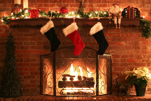 Christmas Fireplace With Stockings