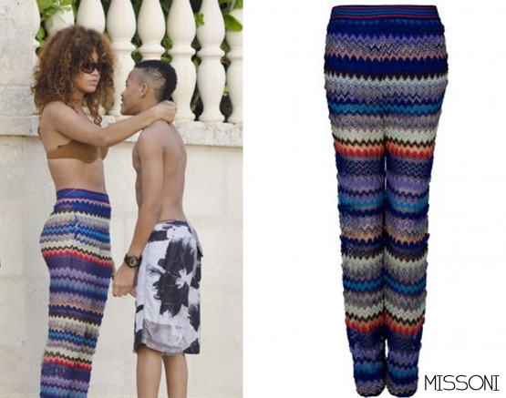 While spotted on the beach in Barbados with her bro, Rihanna opt for a multicoloured crochet bottoms by designer Missoni £449 ($810).