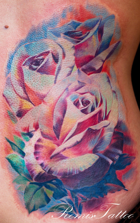 color rose tattoo body art traditional tattoo Remistattoo