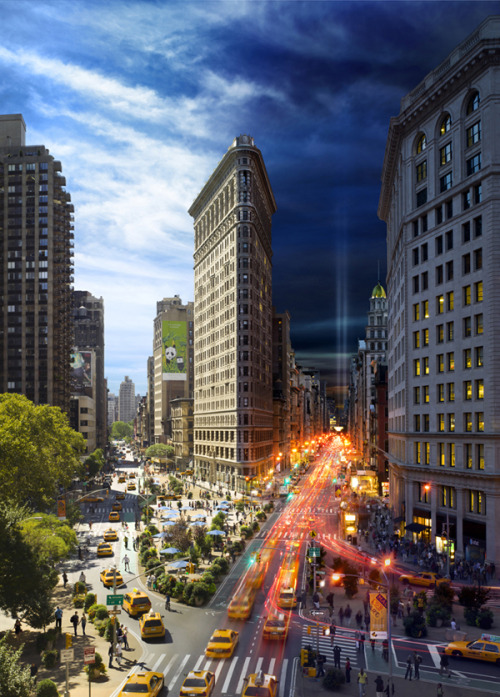 thedailywhat:

Photo Series of the Day: This day-night composite shot of NYC’s iconic Flatiron Building is part of Stephen Wilkes’ Day Into Night photo series, on display at Chelsea’s Clamp Art Gallery from September 8th through October 29th.

Wilkes photographs a scene “for a minimum of ten hours, from the same perspective, capturing a fluid visual narrative of day into night within a single frame.”

[flavorwire.]
