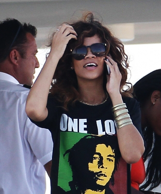 Rihanna was seen out on August 22nd, 2011 on  a yacht in Saint-Tropez sporting a Bob Marley One Love t-shirt. 