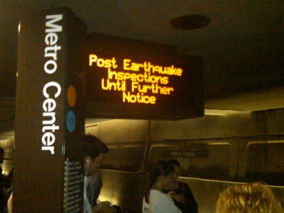 Metro Center.  (Washington, DC.  August 23rd, 2011)
Uh&#8230;wait, what&#8217;s happening? 