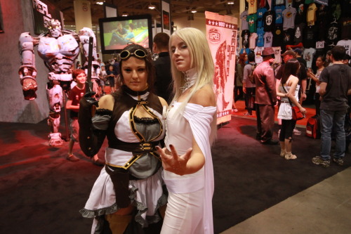 Emma Frost cosplayer with a steampunk gal at Fan Expo Canada