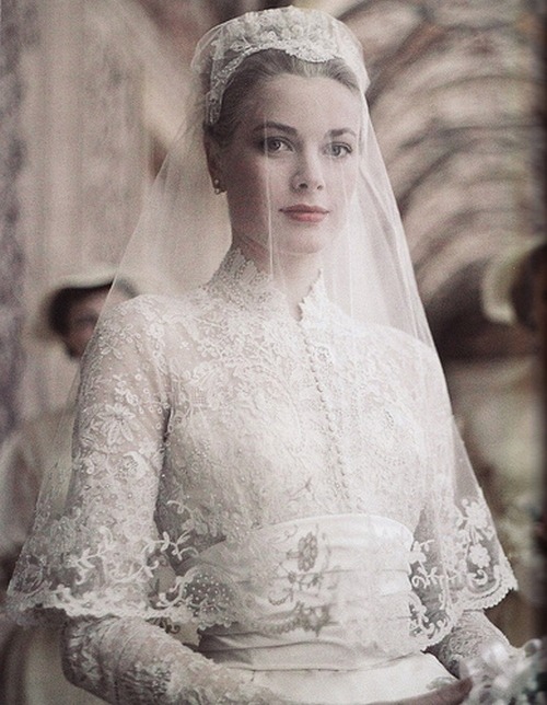 Grace Kelly in her wedding gown, 1956.