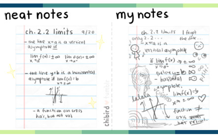 Haha, I&#8217;m using nearly all my willpower right now to keep my notes neat. xD It&#8217;s nuts though, I had pages of illegible scribbles with scratched out drawings from freshman year humanities. I still doodle most classes. &gt;3&lt; ♡