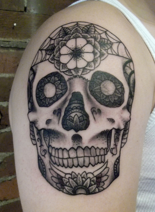 Mexican skull black and white tattoo design