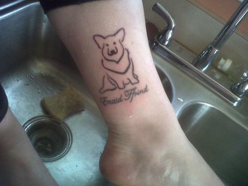 A Simple Tattoo Of My Dog A Pembroke Welsh Corgi With The Words