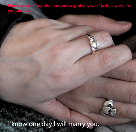  image Two people holding hands Both wearing claddagh rings 