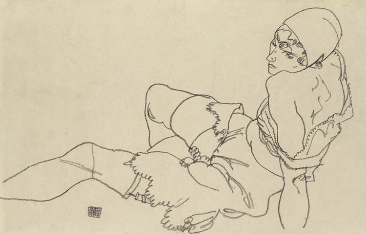 Woman in underclothes, leaning on left arm
1917
Egon Schiele