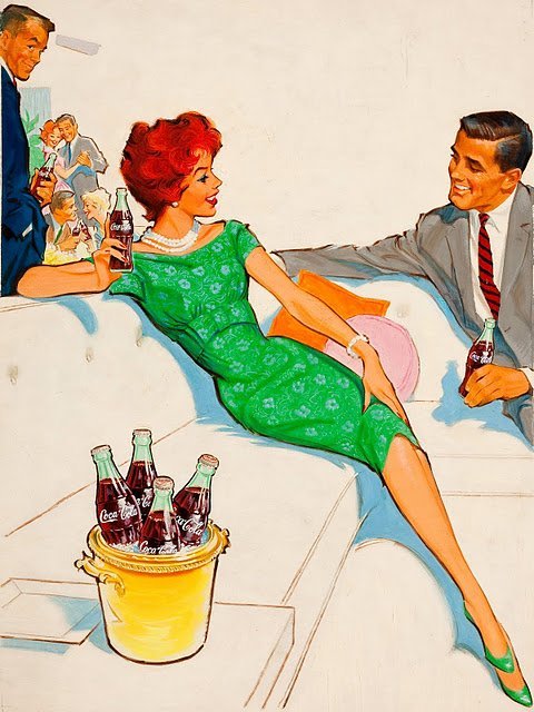 Illustrated Coca-Cola ads by Pete Hawley, 1960s 