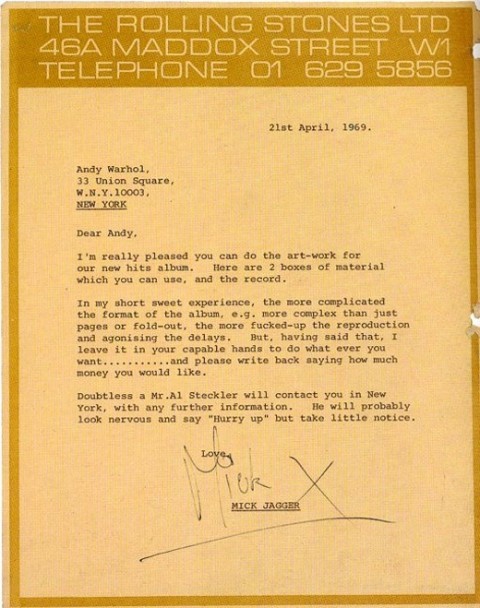Mick Jagger and Andy Warhol letter