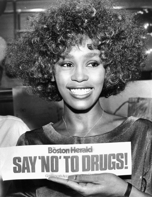 That awkward moment when Whitney Houston holds up an anti drugs sign..