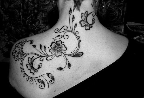 Tagged with tattoo tattooed tattoos flowers back ink inked black and