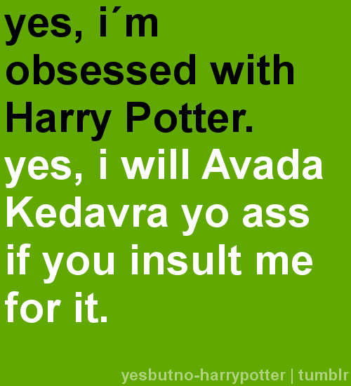 Yes, I am obsessed with Harry Potter.  Yes, I will Avada Kedavra yo ass if you insult me for it.