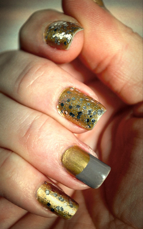 Silver and Gold glitter nails