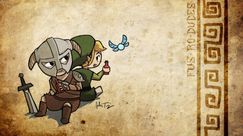 ryomaninja:

Fus - Ro - Dudes  The two biggest game characters this holiday season.  Dovahkiin and Link.
