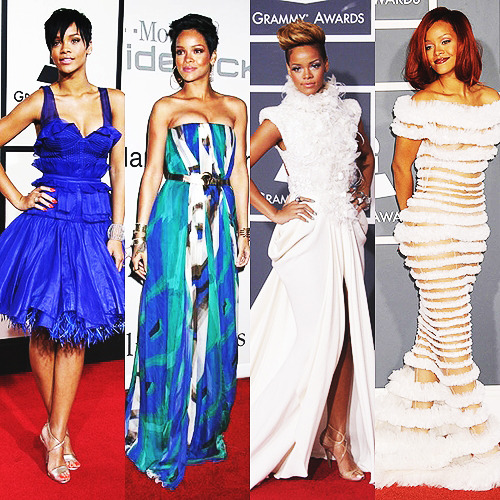 
Rihanna at Grammys Awards 2008, 2009, 2010, 2011.
