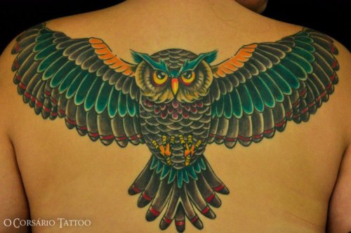 Owl Tattoo Old School Done By Marcelo Berribilli O Corsario Tattoo www
