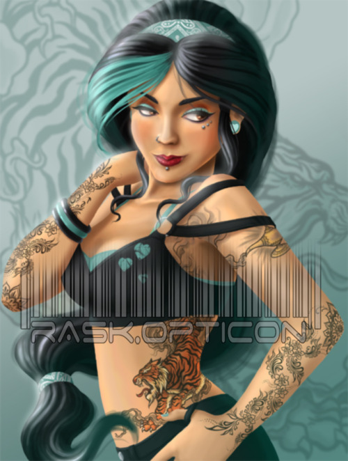  painting digital art teal blue tattoo tattoos girl women sexy piercing 