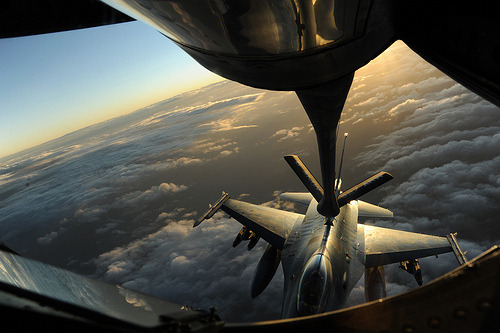 A US Air Force KC135 Stratotanker aerial refueling aircraft deployed to 