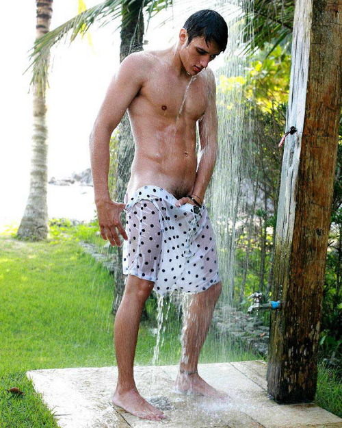 artofmalemasturbation:  The Beauty of Men in Boxers: So revealing this outdoor shower…. 