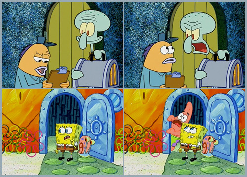stripedsweater:

Thank you, Mr. Hmm… Tennis Balls.
That’s Tentacles!
Squidward’s last name is Tentacles?
Poor guy.
