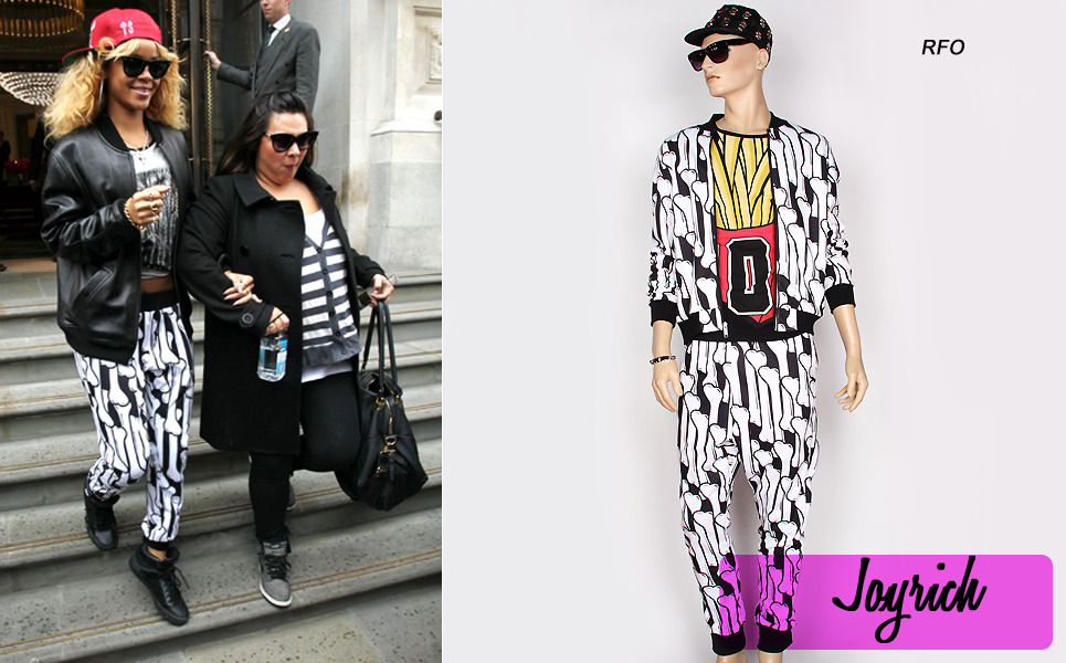 Rihanna and her assistant, Jennifer Rosales, were spotted in London, England, leaving their hotel greeting fans on Saturday. While leaving and talking, Rihanna was spotted wearing JOYRICH Bone Collection Harem Pants  for $120.00; thank you to our affiliate Kyra (miszundastood)  for the tip!