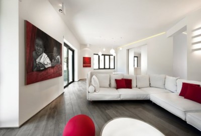 homedesigning:

Red &amp; White Apartment
