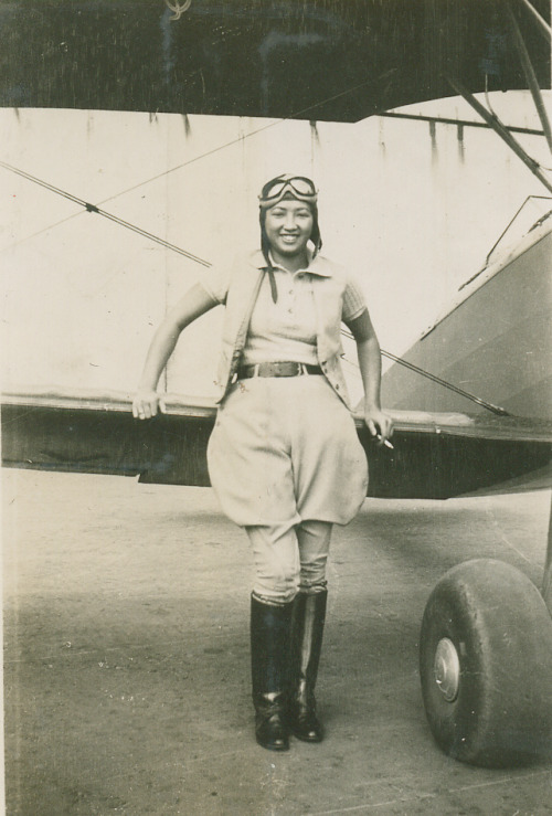 lostsplendor:

Hazel Lee [1912-1944] 
Experienced women pilots, like Lee, were eager to join the WASP, and responded to interview requests by Cochran. Members of the WASP reported to Avenger Field, in wind swept Sweetwater, Texas for an arduous 6-month training program. Lee was accepted into the 4th class, 43 W 4.[2] Hazel Ying Lee was the first Chinese American woman to fly for the United States military.
Although flying under military command, the women pilots of the WASP were classified as civilians. They were paid through the civil service. No military benefits were offered. Even if killed in the line of duty, no military funerals were allowed. The WASPs were often assigned the least desirable missions, such as winter trips in open cockpit airplanes. Commanding officers were reluctant to give women any flying deliveries. It took an order from the head of the Air Transport Command to improve the situation.
Upon graduation, Lee was assigned to the third Ferrying Group at Romulus, Michigan. Their assignment was critical to the war effort; Deliver aircraft, pouring out of converted automobile factories, to points of embarkation, where they would then be shipped to the European and Pacific War fronts. In a letter to her sister, Lee described Romulus as “a 7-day workweek, with little time off.” When asked to describe Lee’s attitude, a fellow member of the WASP summed it up in Lee’s own words, “I’ll take and deliver anything.”
Described by her fellow pilots as “calm and fearless,” Lee had two forced landings. One landing took place in a Kansas wheat field. A farmer, pitchfork in hand, chased her around the plane while shouting to his neighbors that the Japanese had invaded Kansas. Alternately running and ducking under her wing, Lee finally stood her ground. She told the farmer who she was and demanded that he put the pitchfork down. He complied.
Lee was a favorite with just about all of her fellow pilots. She had a great sense of humor and a marvelous sense of mischief. Lee used her lipstick to inscribe Chinese characters on the tail of her plane and the planes of her fellow pilots. One lucky fellow who happened to be a bit on the chubby side, had his plane dubbed (unknown to him) “Fat Ass.”
Lee was in demand when a mission was RON (Remaining Overnight) In a big city or in a small country town, she could always find a Chinese restaurant, supervise the menu, and often cook the food herself. She was a great cook. Fellow WASP pilot Sylvia Dahmes Clayton observed that “Hazel provided me with an opportunity to learn about a different culture at a time when I did not know anything else. She expanded my world and my outlook on life.”
Lee and the others were the first women to pilot fighter aircraft for the United States military.
Image (via World War II Database)
Text [click for full article] (via Wikipedia)
