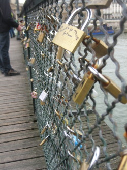 crystalstorms:


This is a bridge in Paris. You hang locks on it with the name of you &amp; your boyfriend/girlfriend/best-friend then throw the key into the river. So even though the friend/relationship may end, you can’t remove the lock. It stays there forever, as relevance to someone once a part of your life.

Imi, do this with me ♥

