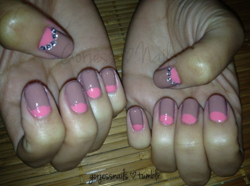 tags: gorjessnails nails nail art nail design half moon rhinestones
