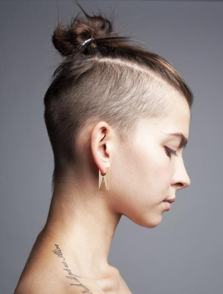 Shaved head with ponytail