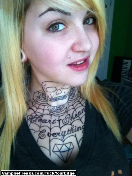 fuckoffshittattoos She is only 15 and has a throat and chest piece