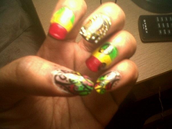 #bob marley #rasta colors #jamaica #jamaican #nail designs #nail art