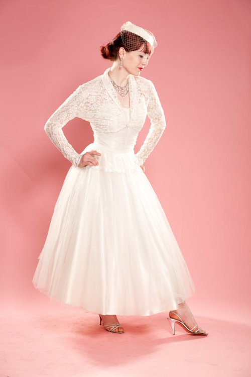 Tags vintageinspired wedding dress bolero lace lace sleeves tea length 